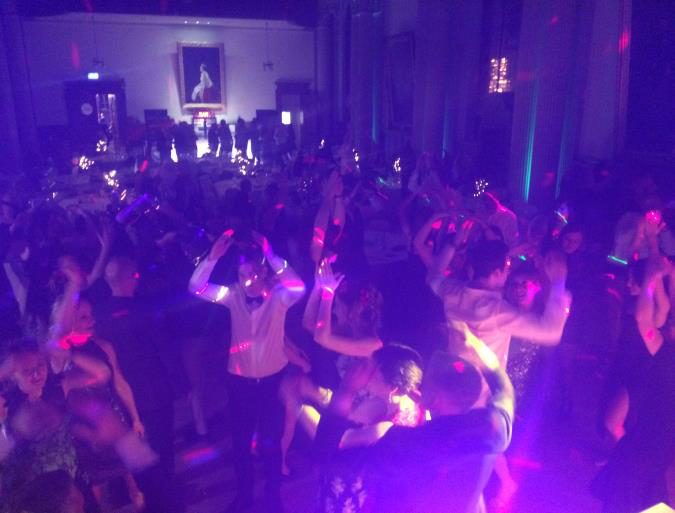 Party crowd under lights
